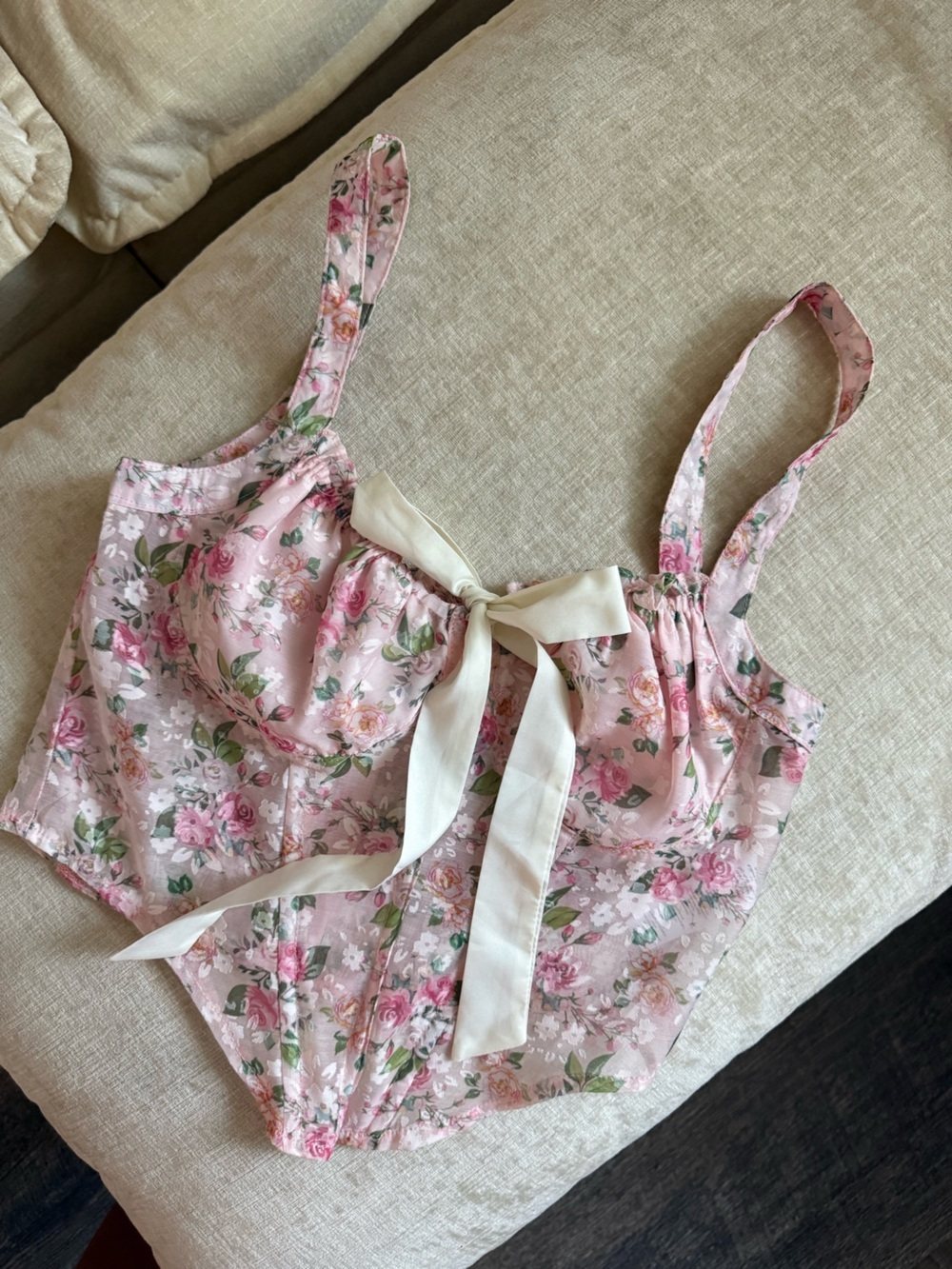 PrettyLittleThing Pink Floral Satin Tie-Front Corset